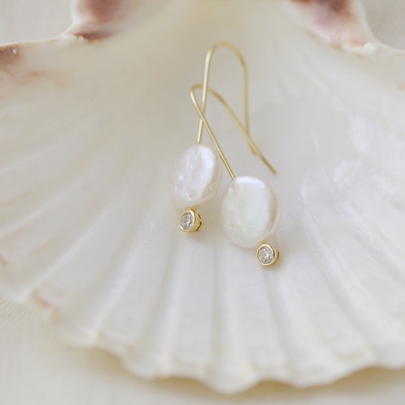 Natural Pearl Earrings | 14k Gold Plated - Picture 8 of 10